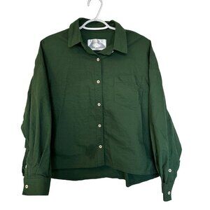 Tradlands Womens Boxy Long Sleeve Button Up Top Size M Hunter Green READ